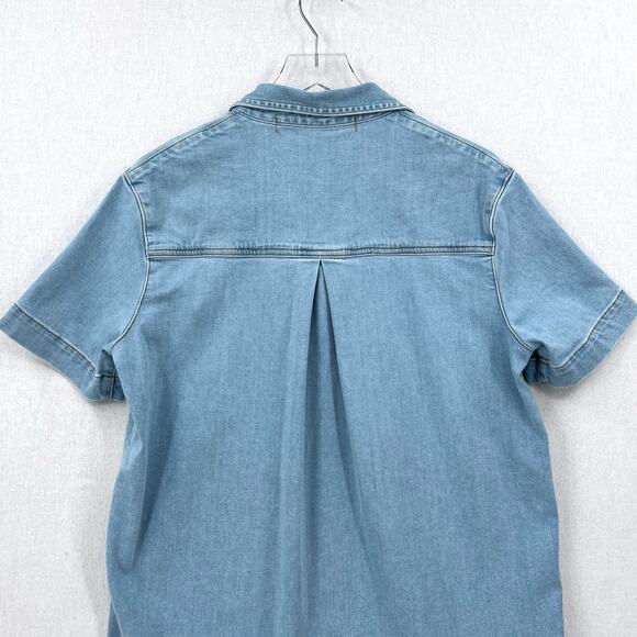 ENZA COSTA Soft Denim Shirt Dress Womens Small Light Blue Short Sleeve Button Up - Picture 7 of 14